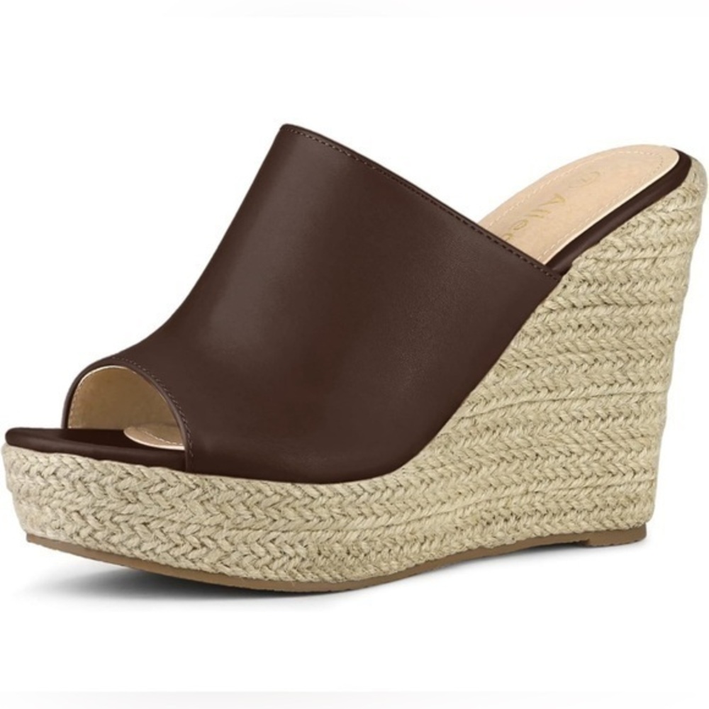 Allegra K Slip on Platform Sandals Espadrilles Wedges Slides Mules, Coffee 9